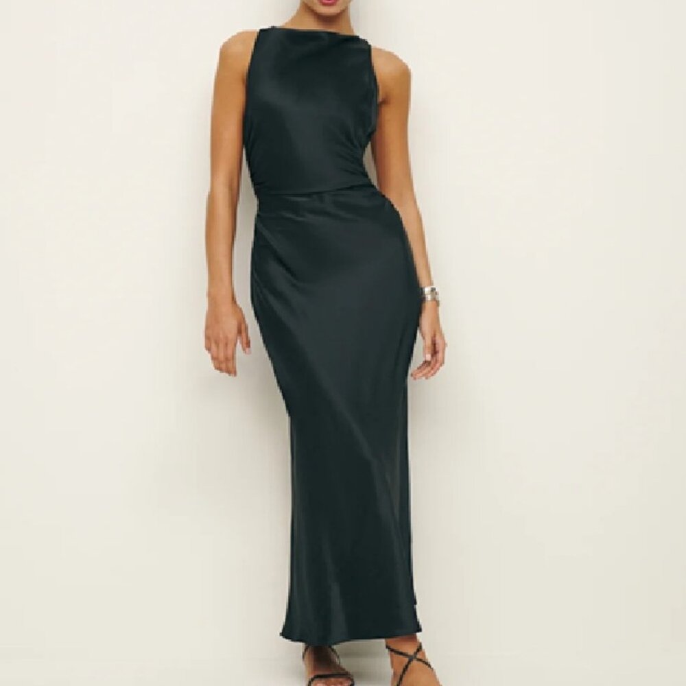 REFORMATION Casette Silk Dress in Black, size 4